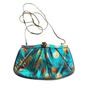 Judith Leiber Blue and Gold Polka Dot Crossbody Bag